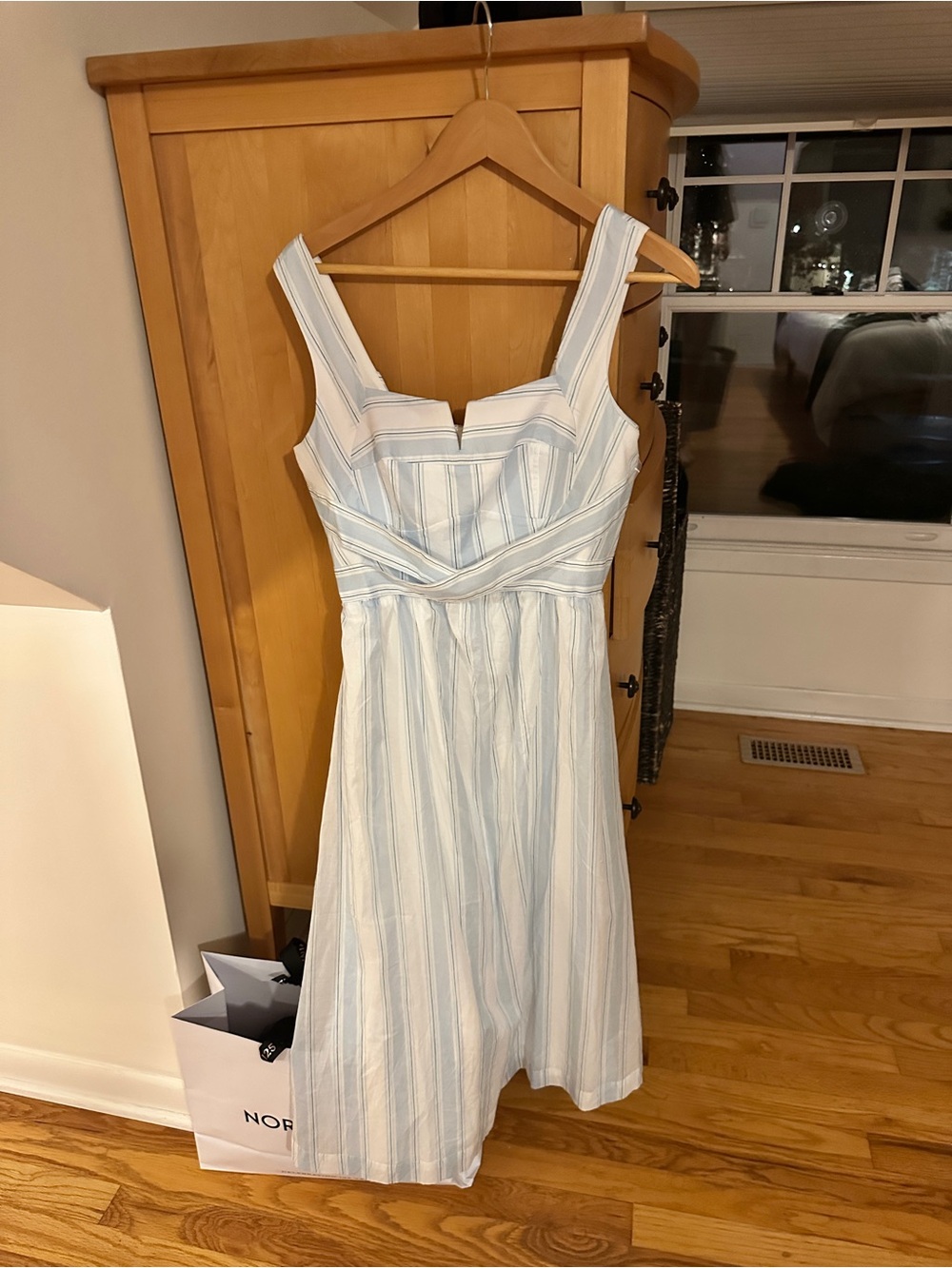 White House Black Market Light Blue & White Striped Midi Dress